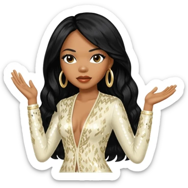 Tenitra Michelle Williams (b.1979), R&B Singer from Destiny's Child with long black hair, ivory sequin outfit, medium dark skin sticker