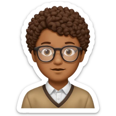 Nerdy boy with glasses, brown curly hair, brown skin sticker