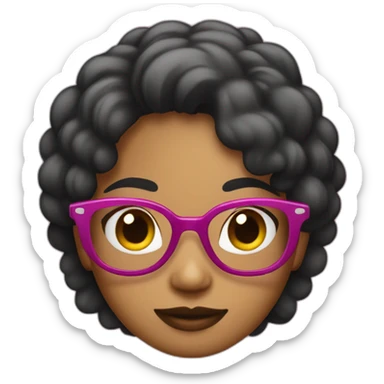 Chica delgada, pelo negro liso hasta los hombros con lentes rosados sticker