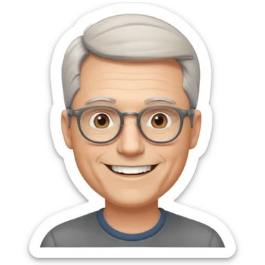 50 yr old pale white man, grey side swept hair, round glasses, big smile, white teeth, handsome sticker