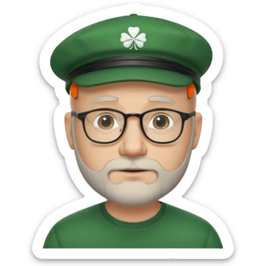 47 year old white male, bald, short beard with glasses and irish cap sticker