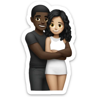 Dark brown skin with black haired girl hugging light skin with black hair guy sticker