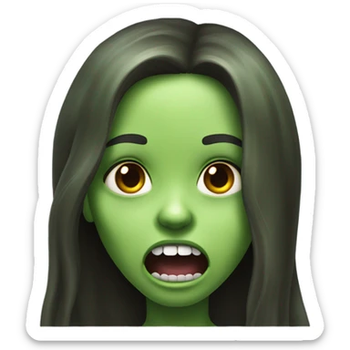 Green Zombie brunette long hair girl with mouth open horror  sticker