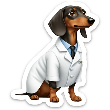 Wire-hired dachshund  dirty color wearing a lab coat sticker