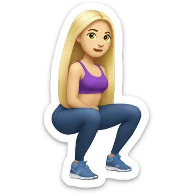 Ukrainian woman with long blond hair doing squats with only leg sticker