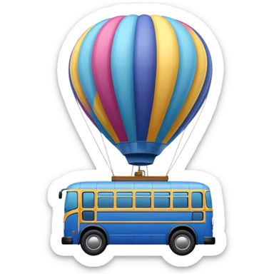 make me a high definition emoji of a Blue bus suspended by a single hot air balloon make the bus realistic and have just 1 hot air balloon sticker
