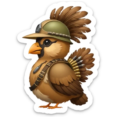 A bird bombadier, bandolier of grenades, side profile, forest critter sticker