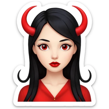 skin red A girl's face with cheekbones, long black hair, small red horns, big lips sticker