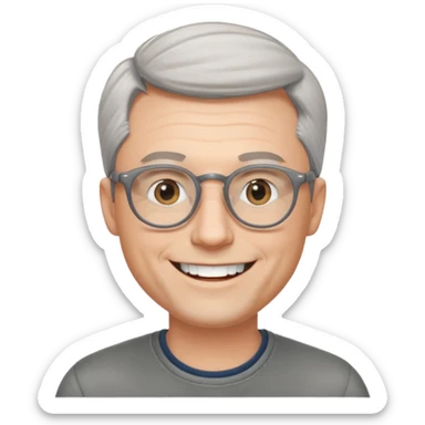 40 yr old pale white man, grey side swept hair, round glasses, big smile, white teeth, handsome sticker