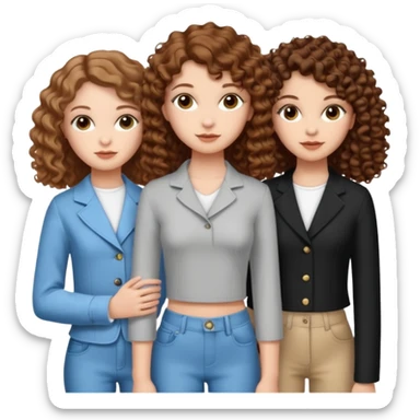 3 white girls, all of off this with brown hair but one whit straight one whit curly and one whit very curly(aesthetic)and chic clothes y2k, this girl have around 14 years, remember one girl does have straight hair  sticker