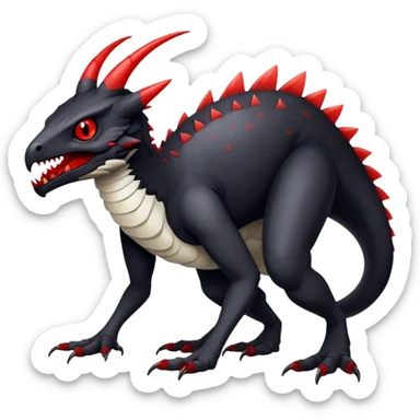 a white exotic edgy vernid-fionbr-Fakémon-creature, with black belly and red eyes, full body sticker
