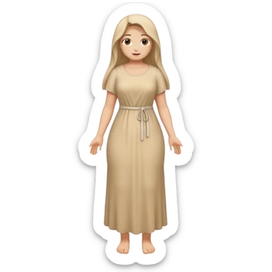fullbody Mary Magdalene, athletic and curvy, very pretty detailed face, in a simple light tan dress, emoji style sticker