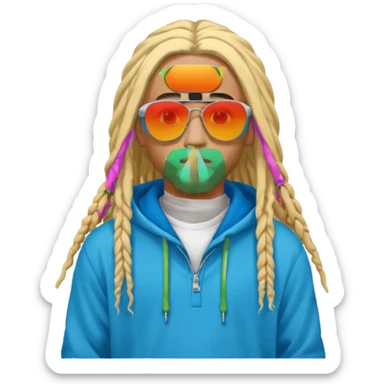 blonde long dreadlocks man with hoodie with colour ful sun glasses sticker