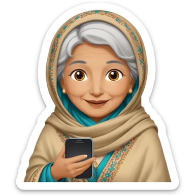 persian old woman Persian shawl with smartphone, half body sticker