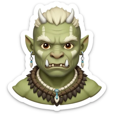 Fantasy orc portrait emoji, small bone charm with frost tied near neck or ear, tribal winter aesthetic, minimal readable design, flat emoji style, male/female variant
 sticker