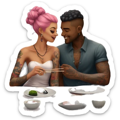 Romantic sushi dinner date for beautiful tattooed couple sticker