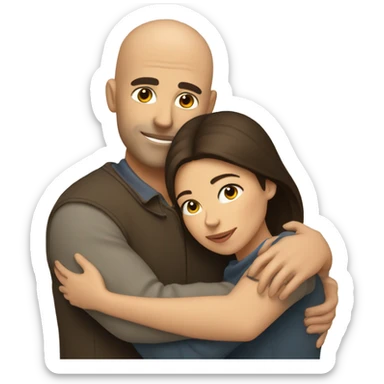 Comforting hug from brunette female to shorter bald male sticker