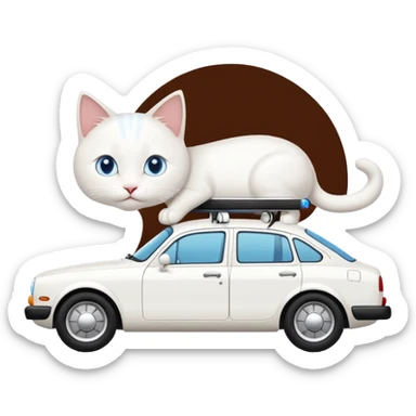 Please create a small emoji the size of 🚗 featuring a pure white cat with blue eyes on a white saloon car viewed from side. Again it is necessary that the emoji must be extremely small, much smaller than a standard sized sticker. sticker