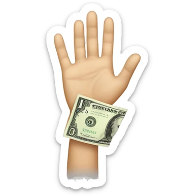 a hand giving money in the form of generosity sticker