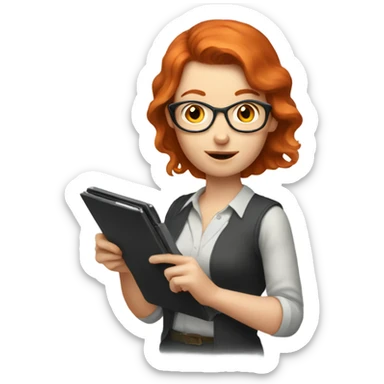 Smart, redheaded woman using a calculator sticker