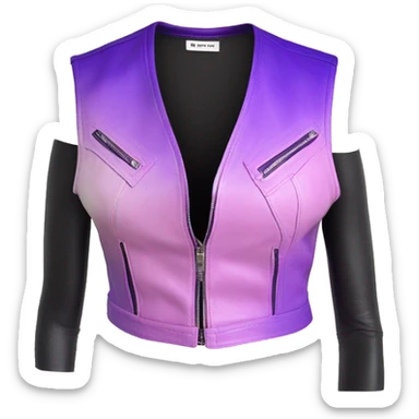 Realistic isolated pastel pink ,royal purple,magenta and pastel purple ombre crop top zippered leather vest. sticker