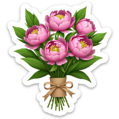 Bouquet of pink flower peony wrapped in kraft paper sticker