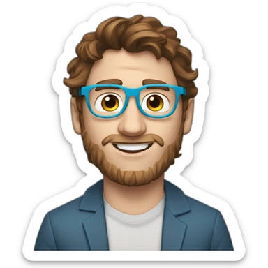 Guy with forsted light blue spectacles messi wavy hair with little mullets brown hair  sticker