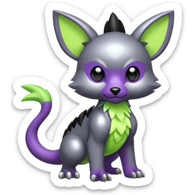 Cute cool shiny metallic alloy silver-grey-black-obsidian purple neon-green white lime animal hybrid Fakemon full body sticker