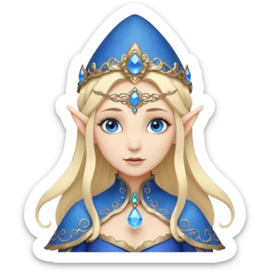 Hyper realistic blue mushroom top elf mage fairy queen pale skin blonde hair and blue-eyes sticker