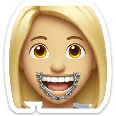 person with metal braces on teeth smiling sticker