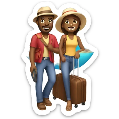 two people one male and one female excited of going on a vacation and thinking of different modes of travel and tickets sticker