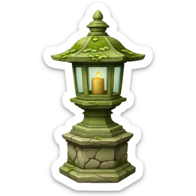 Stone Lantern – Carved lantern on pedestal, moss-covered. sticker
