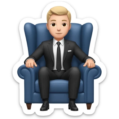 businessman sitting in an armchair, confident relaxed pose, formal suit and tie, professional corporate vibe, 3D cartoon style, mobile game icon style, clean background, no text, no watermark
 sticker