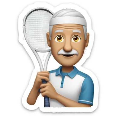 65 year old man playing tennis balding white sticker
