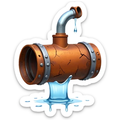 3D render of a cracked pipe with water dripping from it, Pixar-style, clean and realistic, soft reflections, isolated on white background, professional and colorful

 sticker