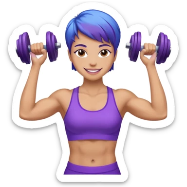 weight lift woman short blue purple har muscles sticker