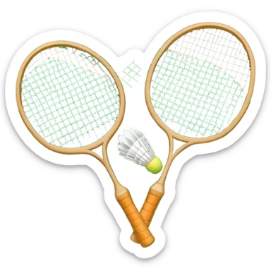 Two crossed badminton rackets with a shuttlecock resting in between, set against the faint outline of a badminton court. The image highlights the tools of the sport, with a subtle emphasis on the court's net and boundaries, symbolizing competition and skill. sticker