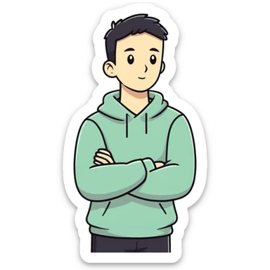 man crossing arms around neck sticker