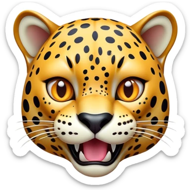 Cinematic Comical Jaguar Portrait Emoji, Head tilted dramatically with an exaggeratedly shocked expression, featuring a sleek, agile form with bold spotted patterns and wide, comically expressive eyes full of humorous disbelief, Simplified yet hilariously expressive features, highly detailed, glowing with a slightly sassy wild glow, high shine, dramatic yet playful, stylized with an air of quirky feline attitude, soft glowing outline, capturing the essence of a meme-worthy jaguar that appears ready to side-eye its way into viral fame instantly! sticker