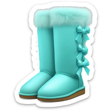 Realistic pair of tiffany blue fur Ugg boots  with ribbon bows. sticker