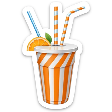orange fruit with white & blue striped paper straw sticker