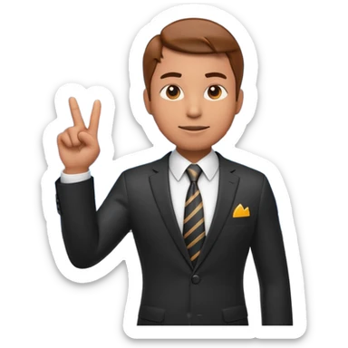 A stylized 3D emoji icon of a male financial analyst in a sharp formal suit and tie. He has a confident, speaking expression and is pointing his finger back towards a large digital screen behind him. The screen is glowing with complex financial line graphs, upward arrow trends. sticker