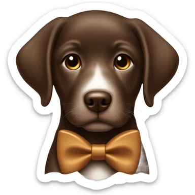 Chocolate labrador cute puppy with small white patch of fur on chest and rich caramel bow tie  sticker
