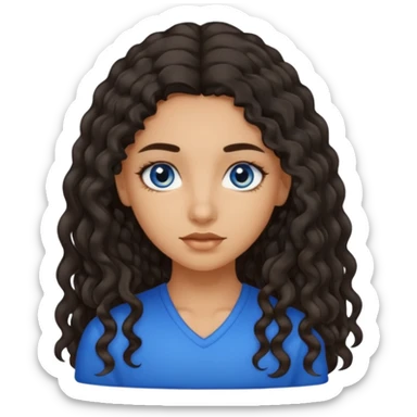 Girl with olive skin, blue eyes and dark semi curly long hair sticker