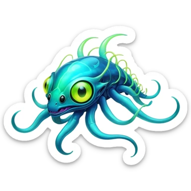 Exotic futuristic bioluminescent translucent transparent lush warm-colored neon-glowing iridescent Fakémon-Fionbri-Vernid-creature sticker