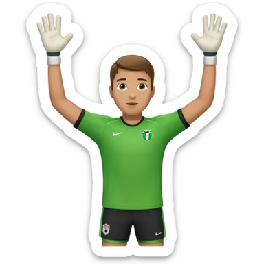 soccer goalkeeper green shirt, shorts football boots arms up sticker