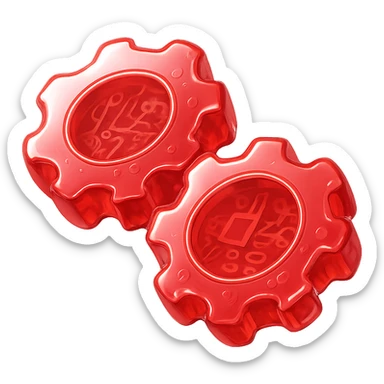 set of 2 round gears, shiny and metallic, glossy circuit style, all in red color sticker