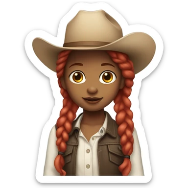 Biracial girl with long red hair in pigtails with a cowboy hat on sticker