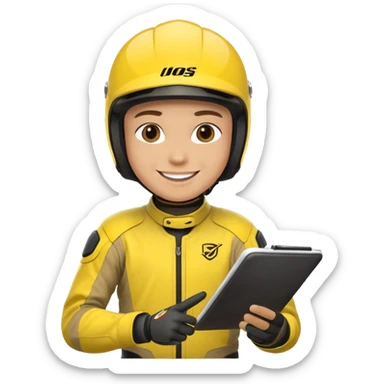 dirtbike rider in yellow gear signing autographs sticker