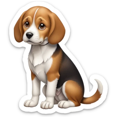 cinematic-[beagle dog]-realistic-full-body-sitting-emoji,-tail-resting-loosely-beside-its-paws,-head-tilted-dramatically,-scruffy-[beagle]-fur,-simplified-yet-realistic-focused-features,-highly-detailed,-glowing-with-an-almost-sarcastic-glow sticker